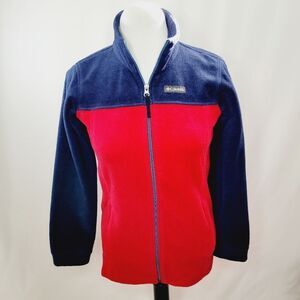 Columbia Thermal Fleece Full Zip Jacket Navy Blue/Red Youth Large 14-16